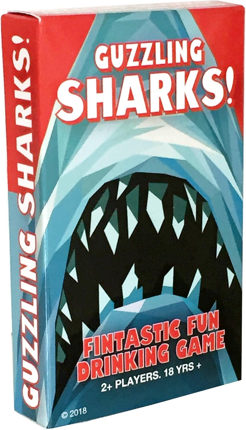 Guzzling Sharks Drinking Card Game, Blue and White, Red and Black, 5.7 cm (W) x 9 cm (L) x 2.5 cm (H)