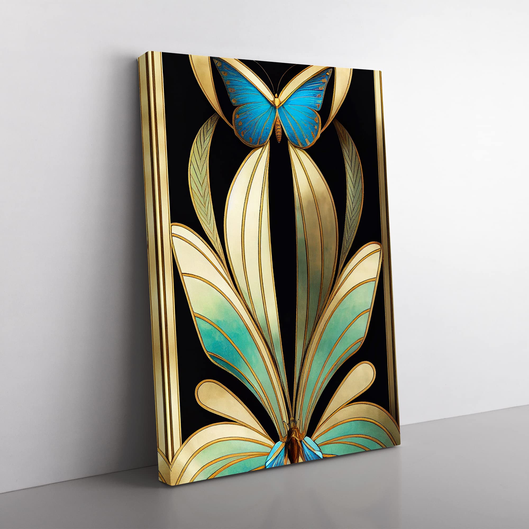 Art Nouveau Butterfly Canvas Wall Art Print Ready to Hang, Framed Picture for Living Room Bedroom Home Office Décor, 50x35 cm (20x14 Inch)