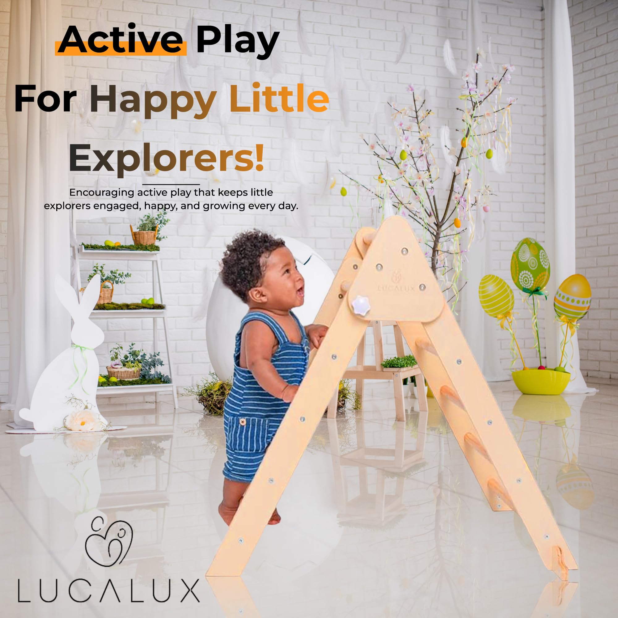 6 in 1 Toddler Climbing Toys Indoor - Safe Montessori Climbing Set with Foldable Pikler Triangle Ladder, Reversible Baby Climber Indoor Gym Rock, Kids Climbing Toys - Toddler Indoor Playground