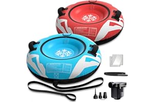 JUECITY Snow Tube for Sledding Heavy Duty, Inflatable Snow Sled Innertube with Air Pump & Premium Canvas Cover for Kids Adult with Thickened Bottom, Towable Rope