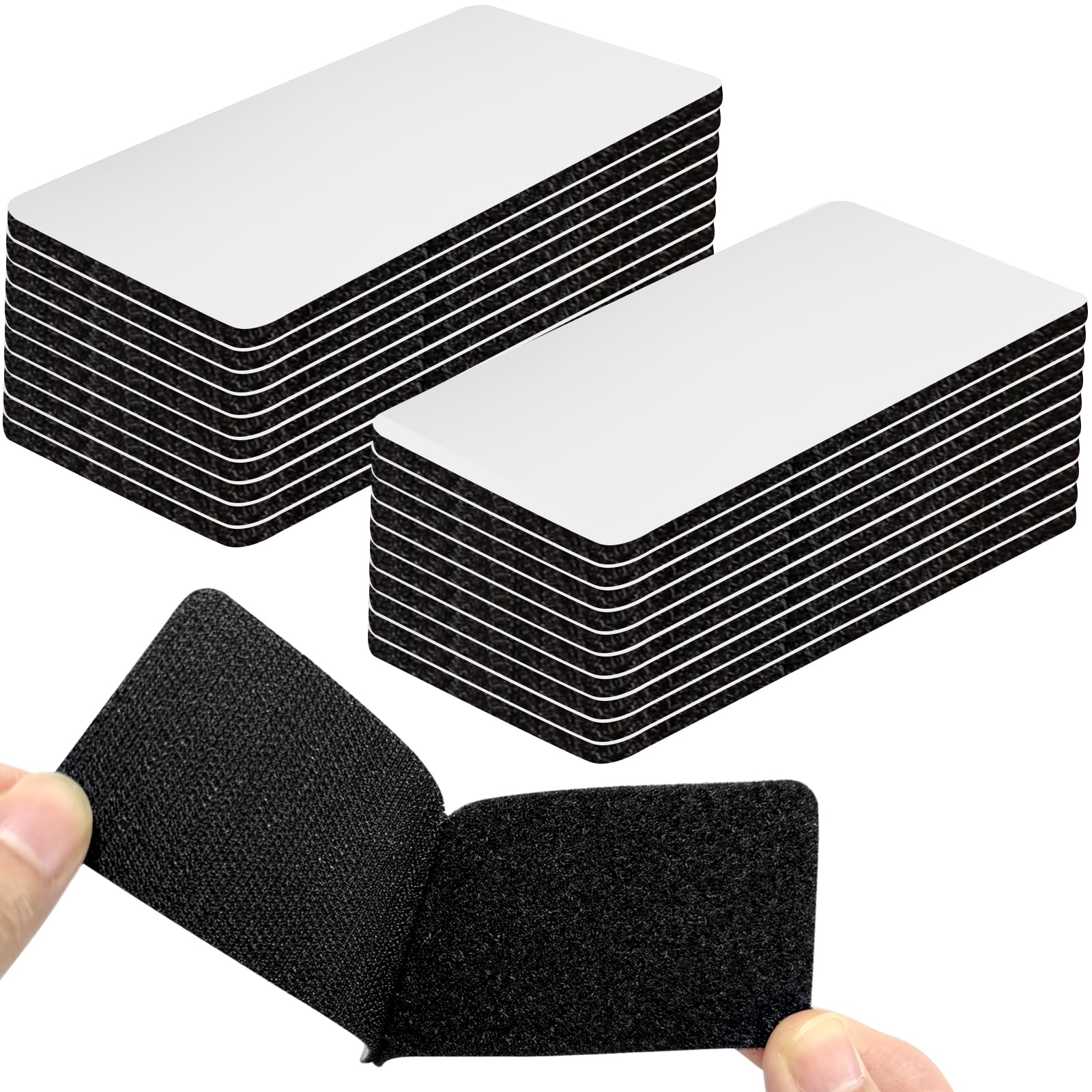 Redamancy 20 pcs Hook Loop Strip Tape, Double-Sided Sticky Tape, Black Hook and Loop Fasteners, for Mounting, Hanging or Organizing Items