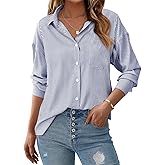 PRETTYGARDEN Womens Button Down Shirts Striped Long Sleeve Casual Collared Office Business Work Blouses Tops Spring Clothes