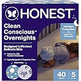 The Honest Company Comfort Dry Disposable Overnight Diapers for Sensitive Skin, Hypoallergenic, Baby Cozy Cloud and Star Signs Design Club Box Size 5 (27 lbs) 40 Count