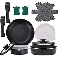 Xeeyaya 16 Pieces Kitchen Removable Handle Cookware Sets, Pots and Pans Set Nonstick for Induction Gas RVs