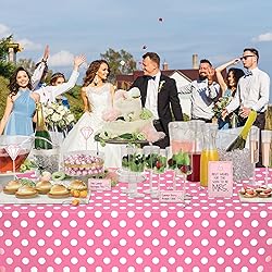 WNINK 4 Pack Pink and White Polka Dot Tablecloths
