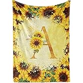InnoBeta Sunflower Initial Birthday Gifts for Women, Gift Ideas for Her, for Mom, Grandma, Aunt- 300gsm Flannel Blanket- 50"x 65"-A