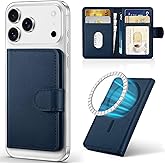 SHIELDON Genuine Leather Strong Magnetic Wallet for Magsafe - RFID Blocking, 6 Card Holders ID Window, Minimalist Mag Wallet Compatible with iPhone 17/16/15/14/13/12 Series & Magnetic Case - Navy Blue