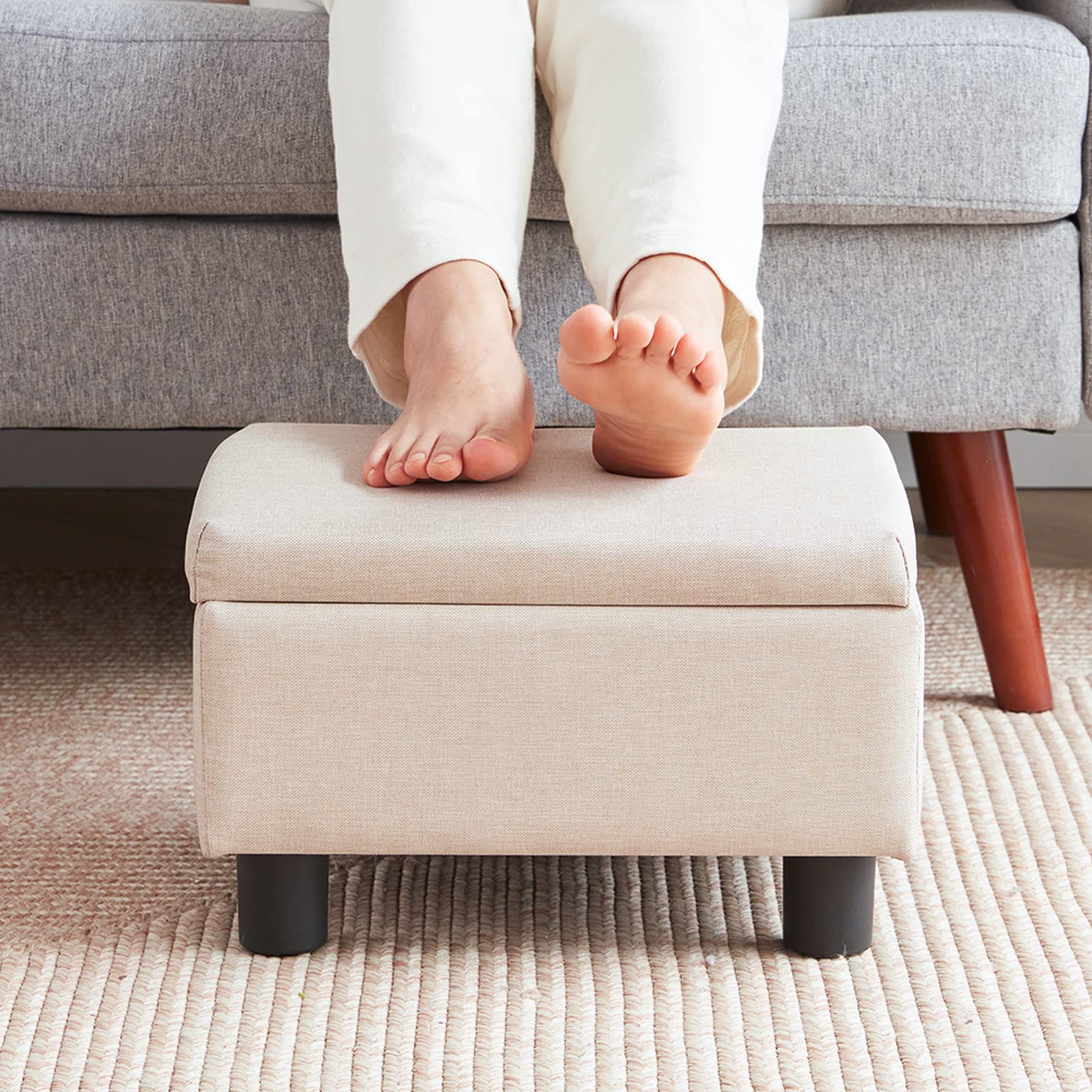 Photo 1 of BAKSEA Small Foot Stool Under Desk Foot Stools Ottoman Footstool Foot Stools Small Footstools Foot Stool for Living Room Foot Rest 15" W x 12" D x 9.5" H Linen Beige