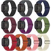 Enkic 10 Pack Elastic Nylon Bands Compatible With Fitbit Versa 4/Sense 2/Versa 3/Sense - Adjustable Stretchy Straps for Women Men, Replacement Sport Loop Wristband