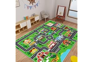 DINSUMRUG Kids Carpet Car Play Rug, City Life Traffic Road Kids Rug Playmat,Non Slip Children Educational Game Car Mat Area Rug for Playroom Baby Toddler Boys Bedroom Classroom (59X39.4 INCH, Style 1)