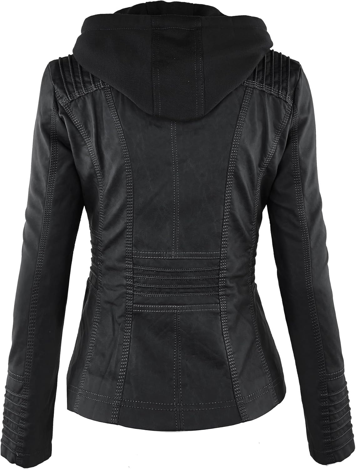 Lock and Love Women's Removable Hooded Faux Leather Moto Biker Jacket (XS~2XL) at  Women's Coats Shop