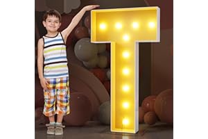 Xiomot 4FT Marquee Light Up Letters Mosaic Large Letters T Balloon Frame for Birthday Party Wedding Decoration Baby Shower Pre-Cut Big Foam Board with Acrylic Plate Base