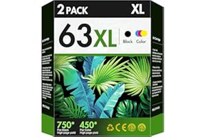 VOREDO 63XL Ink Cartridges Black and Color Replacement for HP Ink 63 63XL HP63 Work for DeskJet 1112, 2130, 3630 Series, Envy 4510 4520, OfficeJet 3830 4650 5200 Printer F6U63A F6U64A (2 Pack) High Yield