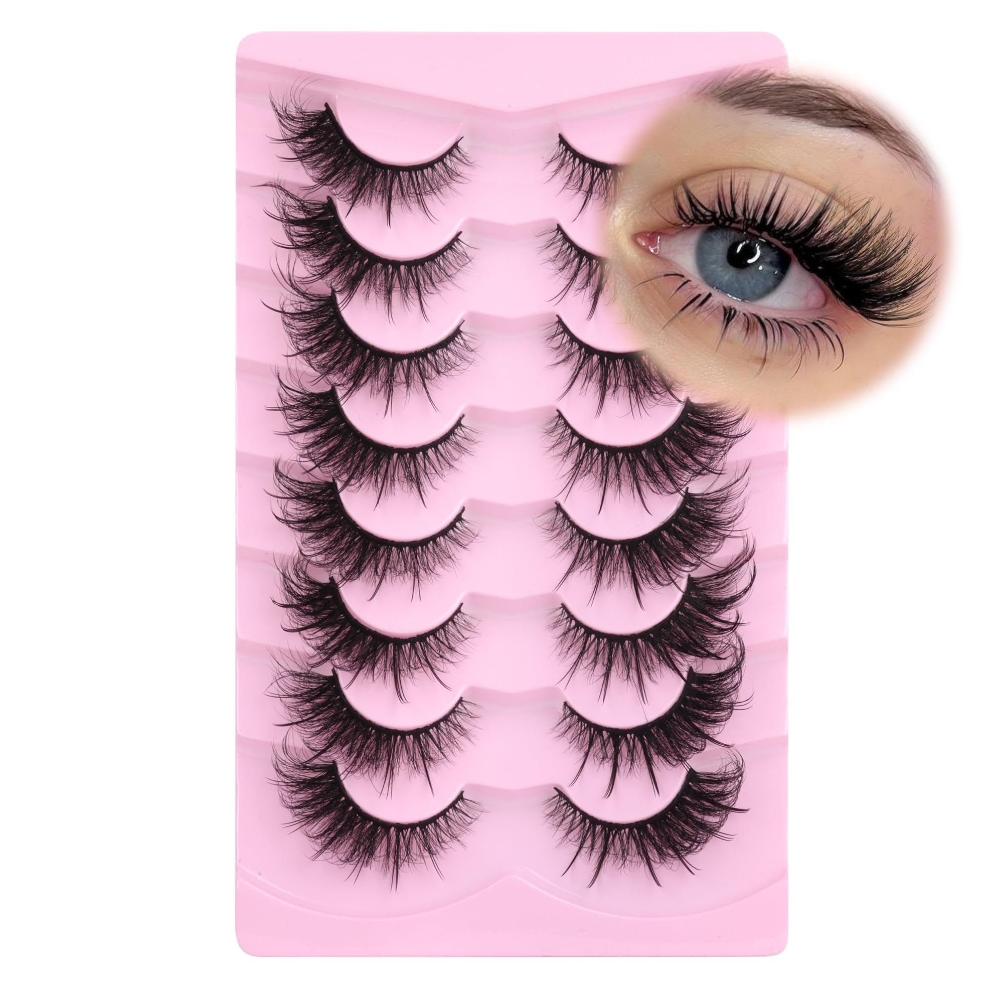 False Eyelashes Wispy Fox Eye Lashes Fluffy Faux Mink Lashes Spiky Strip Fake Eyelashes Natural Fairy Lashes Cat Eye Lashes Pack by GVEFETIEE 8 Pairs