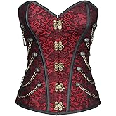 Charmian Women's Spiral Steel Boned Steampunk Gothic Bustier Corset with Chains