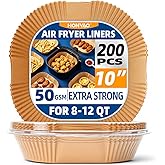 HONYAO Air Fryer Paper Liners 10 inch XXXL for 8-12 Qt Airfryer, 200pcs inch Square Thickened Disposable
