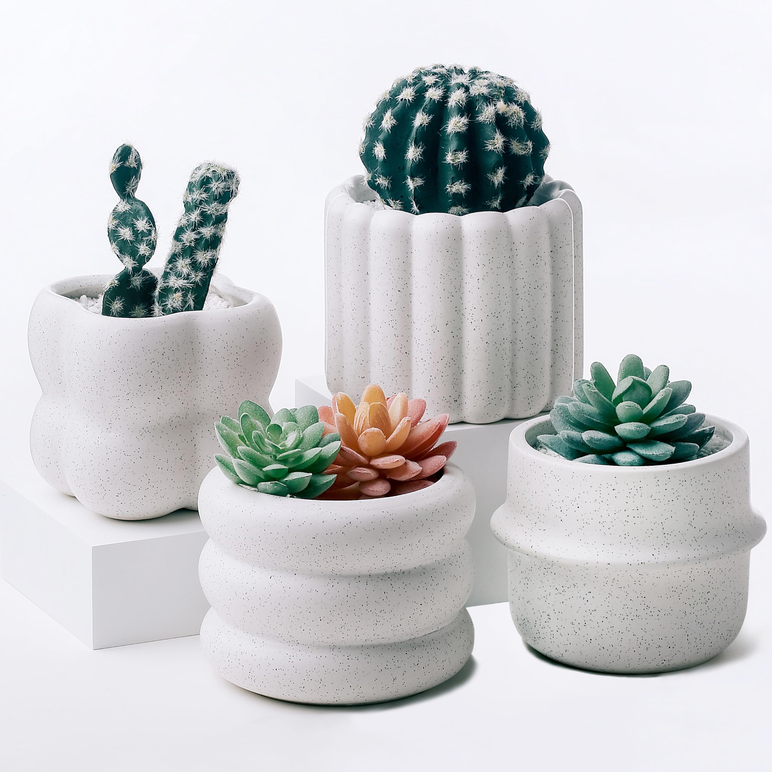 Photo 1 of Parlamain Ceramic Succulent Pots Set of 4 Small Planters for Indoor Plants 4x4 Inch Decorative Plant Pots Modern Home Decor