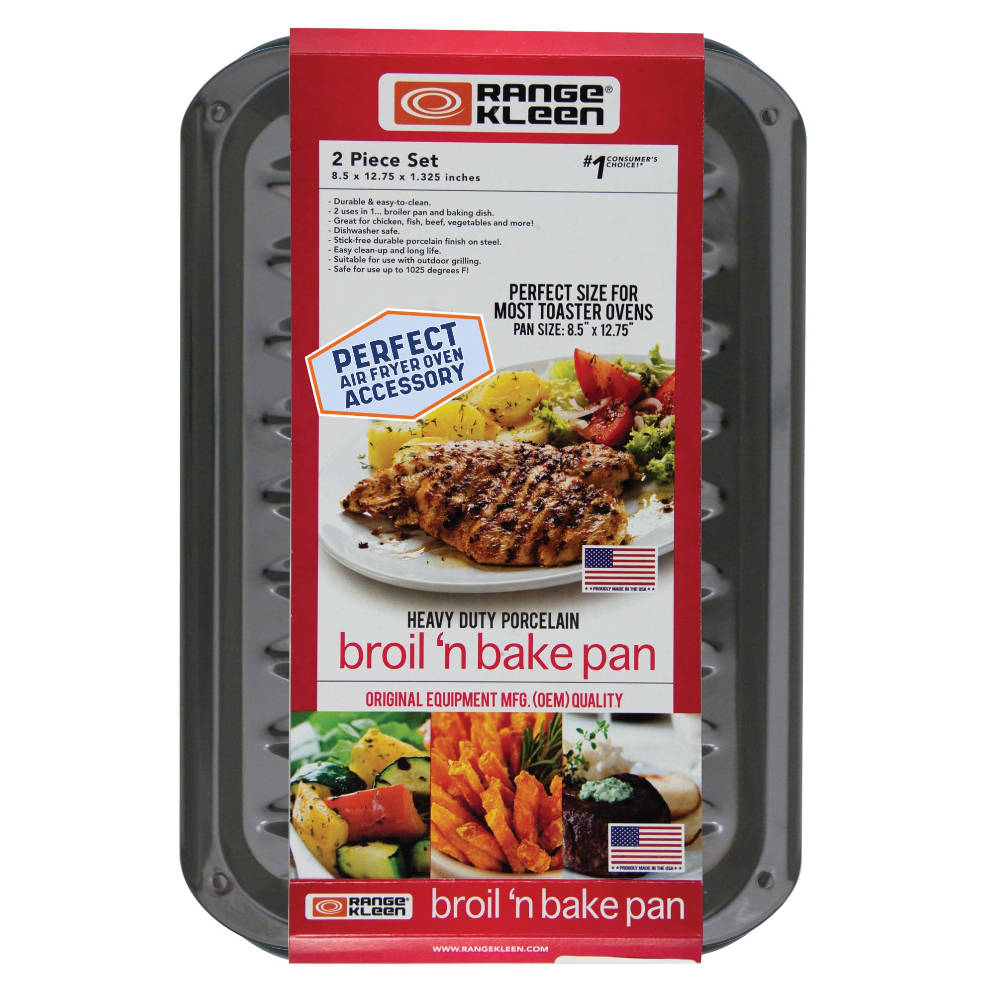 Range Kleen BP106X Air Fry, Bake and Broil Pan 8.5 x 12.75 Black