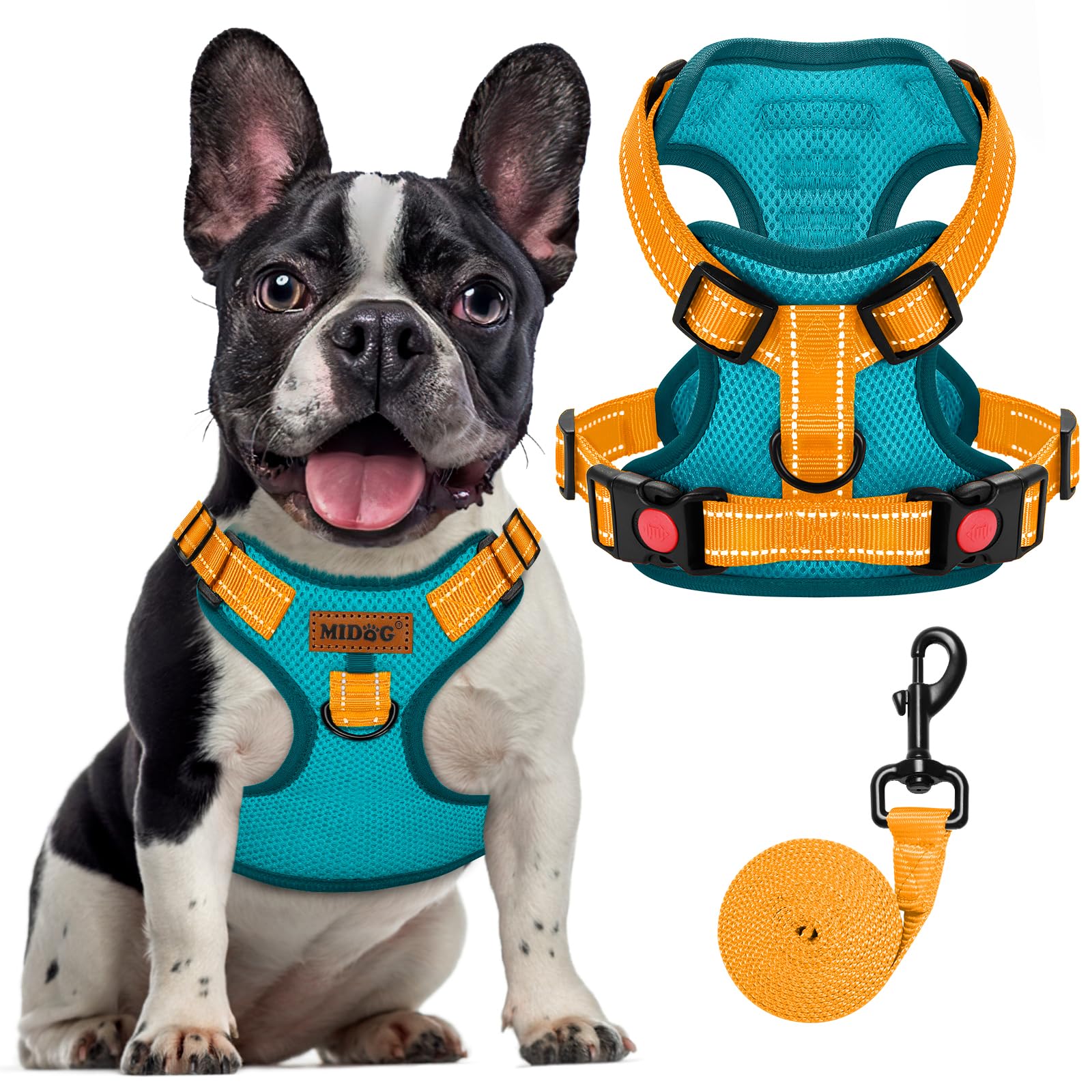 Photo 1 of MIDOG No-Pull Dog Harness | Adjustable & Reflective Pet Harness Leash Set for Small Medium Large Dogs Walking, Training| No Choke, Front Clip, Soft Padded Vest with Easy Control Handle - Blue, M