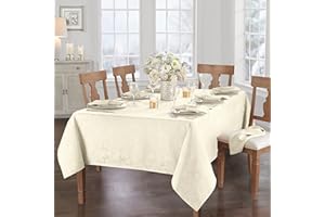 Elrene Home Fashions Caiden Elegance Damask Fabric Tablecloth, 60" x 102" Oblong/Rectangle, Ivory
