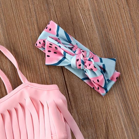 Bandeau Carolilly Ensemble Maillot De Bain Bebe Fille Avec Pasteques Imprimees Crop Top A Bretelle En Frange Bas De Maillot Avec Noeud Paillon 0 24m Vetements Bebe