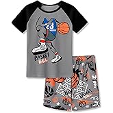 Beezizac Big Boys Pajamas Teal & Navy Face 2-Piece Fun Short Sleeve PJ Set Kid Cozy Sleepwear Children Size 6-18