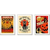 HerZii Prints Halloween Poster Set of 3, 12x16 inches | Vintage Retro, Halloween Wall Art
