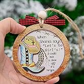 Funny Cowgirl Shania Twain Ornament 4 Inch – Layered Wooden Let’s Go Girls Boots Hat Decoration Gift for Country Music Fan Western Humor Keepsake