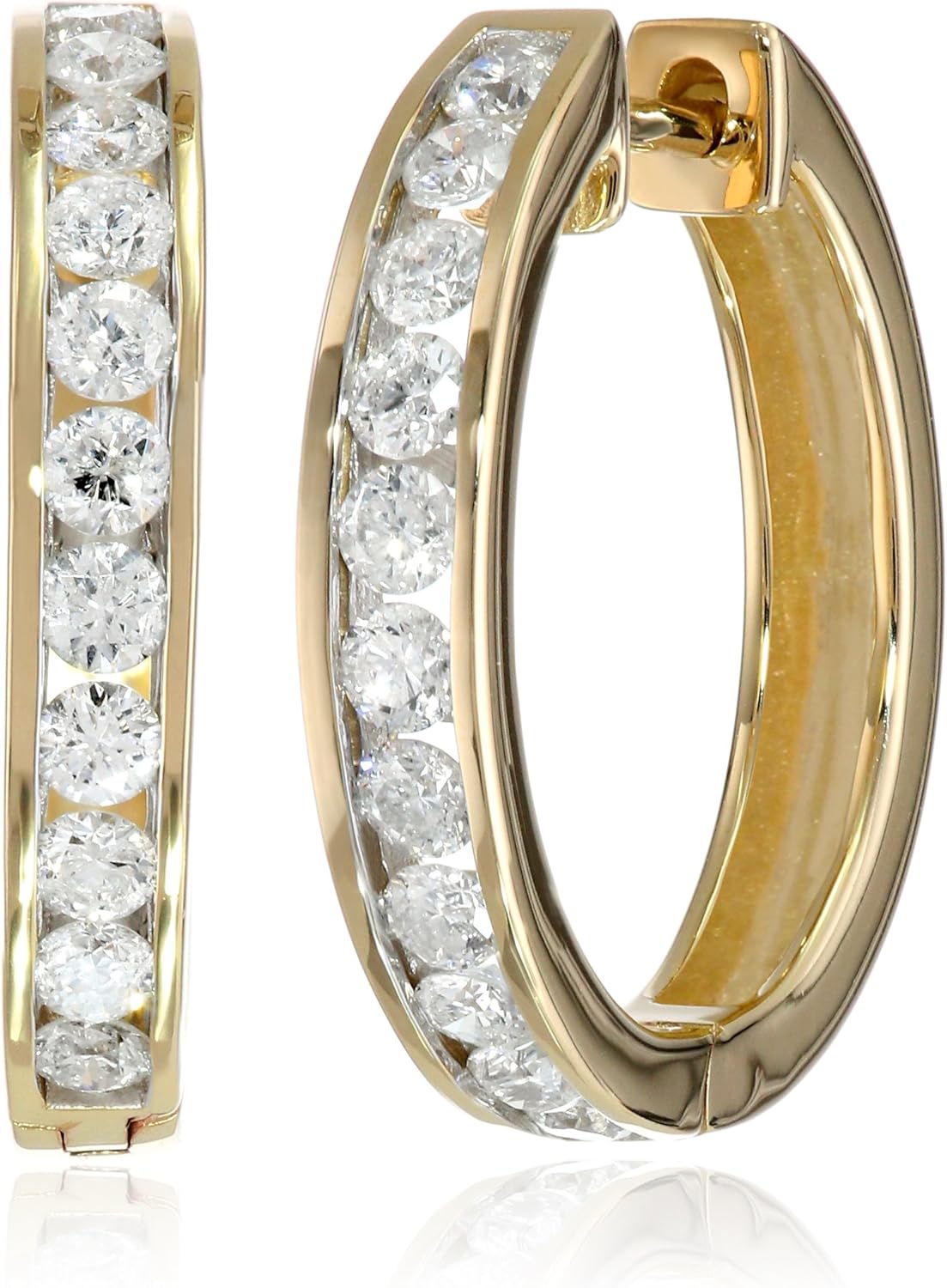 14k Yellow Gold ChannelSet Diamond Hoop Earrings (1 cttw