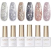 GAOY Chrome Platinum Glitter Nail Polish Set of 6 Colors Including Sparkly Shiny UV LED Soak Off Black Silver Pink Gel Polish