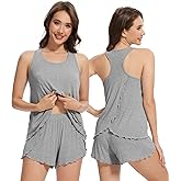 WiWi Pajama Set for Women Sexy Sleeveless Tops with Shorts Viscose from Bamboo Soft Ribbed Fabric Racerback Sleepwear S-XXL