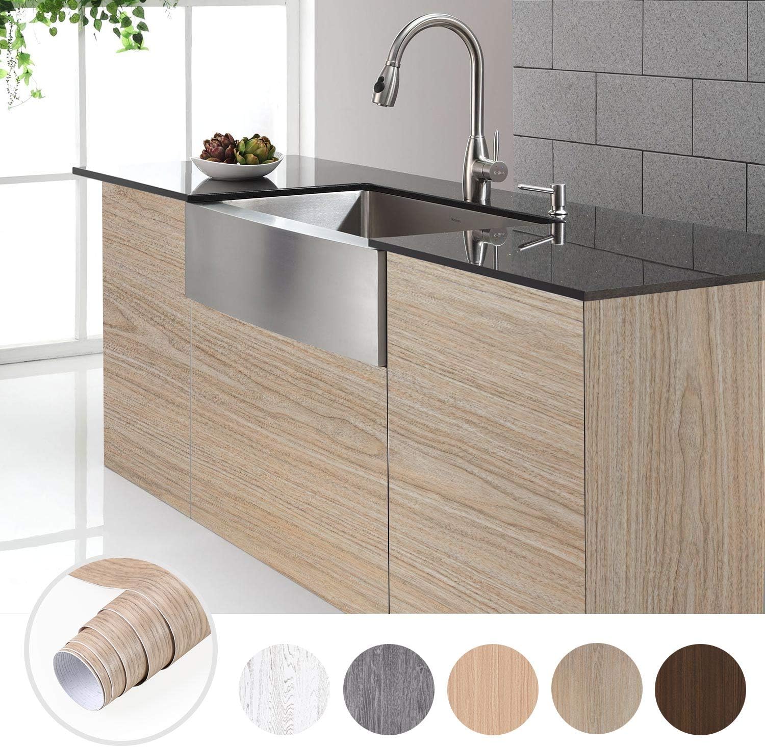 Wood Contact Paper Peel Stick Wallpaper Self-Adhesive Removable Durable Wallpaper Decorative Wooden Grain 61 * 500cm Film Vinyl Furniture Wall Table Cupboards Counter, Type E