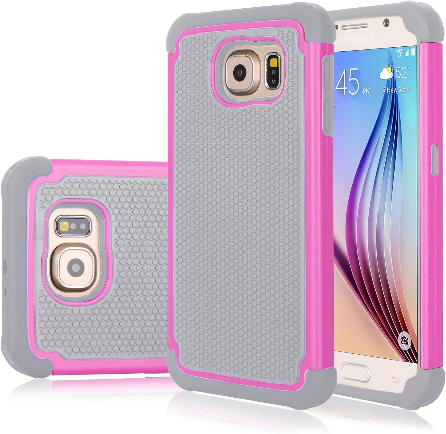 Galaxy S6 Edge Case, Jeylly(TM) [Shock Proof] Scratch Absorbing Hybrid Rubber Plastic Impact Defender Rugged Slim Hard Case Cover Shell for Samsung Galaxy S6 Edge S VI Edge G925 (Pink/Grey)