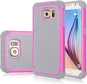 Galaxy S6 Edge Case, Jeylly(TM) [Shock Proof] Scratch Absorbing Hybrid Rubber Plastic Impact Defender Rugged Slim Hard Case Cover Shell for Samsung Galaxy S6 Edge S VI Edge G925 (Pink/Grey)