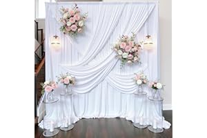 20ft×15ft White Backdrop Curtain for Wedding Parties, 4 Panels Wrinkle Free 15 FT Long Polyester Photo Backdrop Drapes Back D