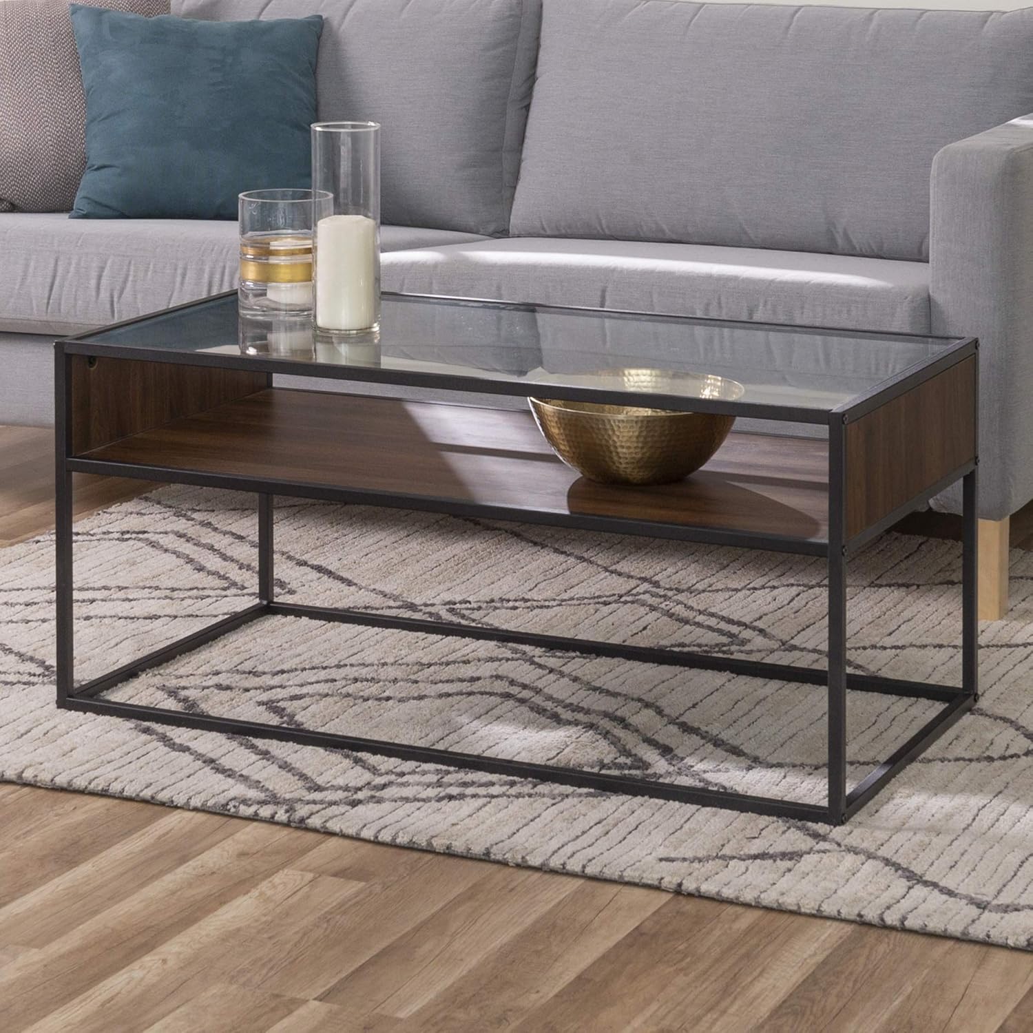 Eden Bridge Designs Modern Shelf Coffee Table with Open Storage Shelf