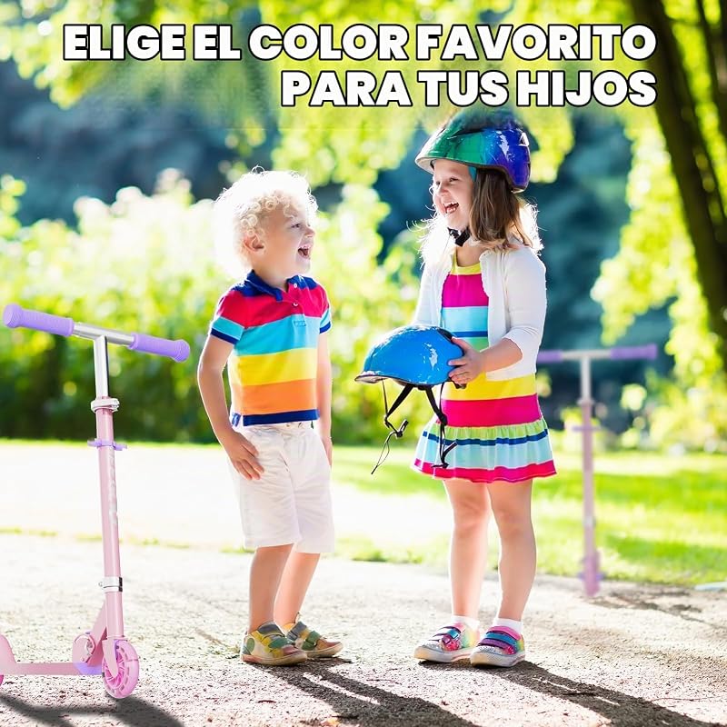 Patinete para niños a partir de 3 años, patinete plegable con 2 ruedas luminosas, regalo ideal para niños, patinete fácil con manillar ajustable a 3 niveles y freno