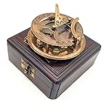 A S Handicrafts Brass Sundial Compass with Wood