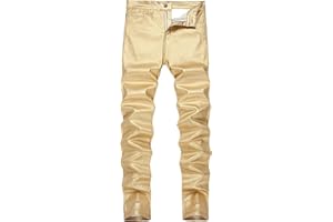 TENGINE Mens Disco Faux Leather Skinny Pants for Men Stretch Slim Fit Costume Night Club Theme Party
