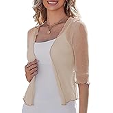 LIENRIDY Women's Sheer Shrug Open Front Bolero Cardigan 3/4 Sleeve Shrug Sweater S-XL