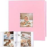 XFveiwoo Photo Album 4x6 240 Photos with Writing Space Linen Cover with Front Window Picture Album, 240 Photos 4x6 Photo Album Book for Wedding Kids Travel Family Baby Pictures (Pink)