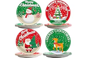 chiazllta 48 PCS Christmas Paper Plates 7 Inch Heavy Duty Snowman Santa Dessert Plates Dinnerware Disposable Xmas Party Supplies for Merry Christmas New Year Holiday Party Decorations Favor