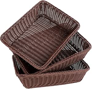 Grandtobuy - Cesta tejida de mimbre de poliéster para mesa (3 unidades