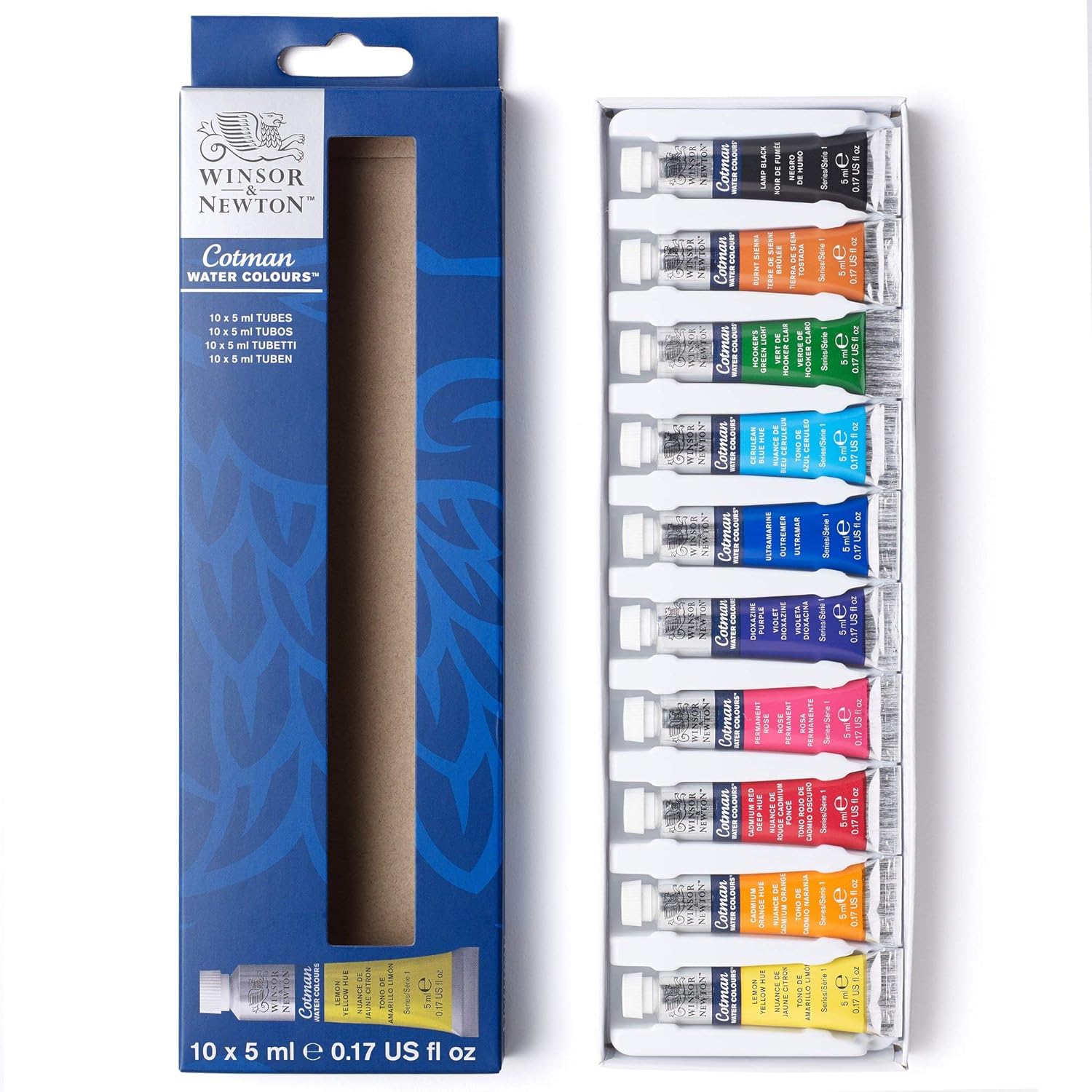 Winsor & Newton, Cotman Watercolour Set, 10 x 5ml Tubes, Cotman Watercolour Starter Tube Set of 10 * 5ml, 50 ml (Pack of 1)
