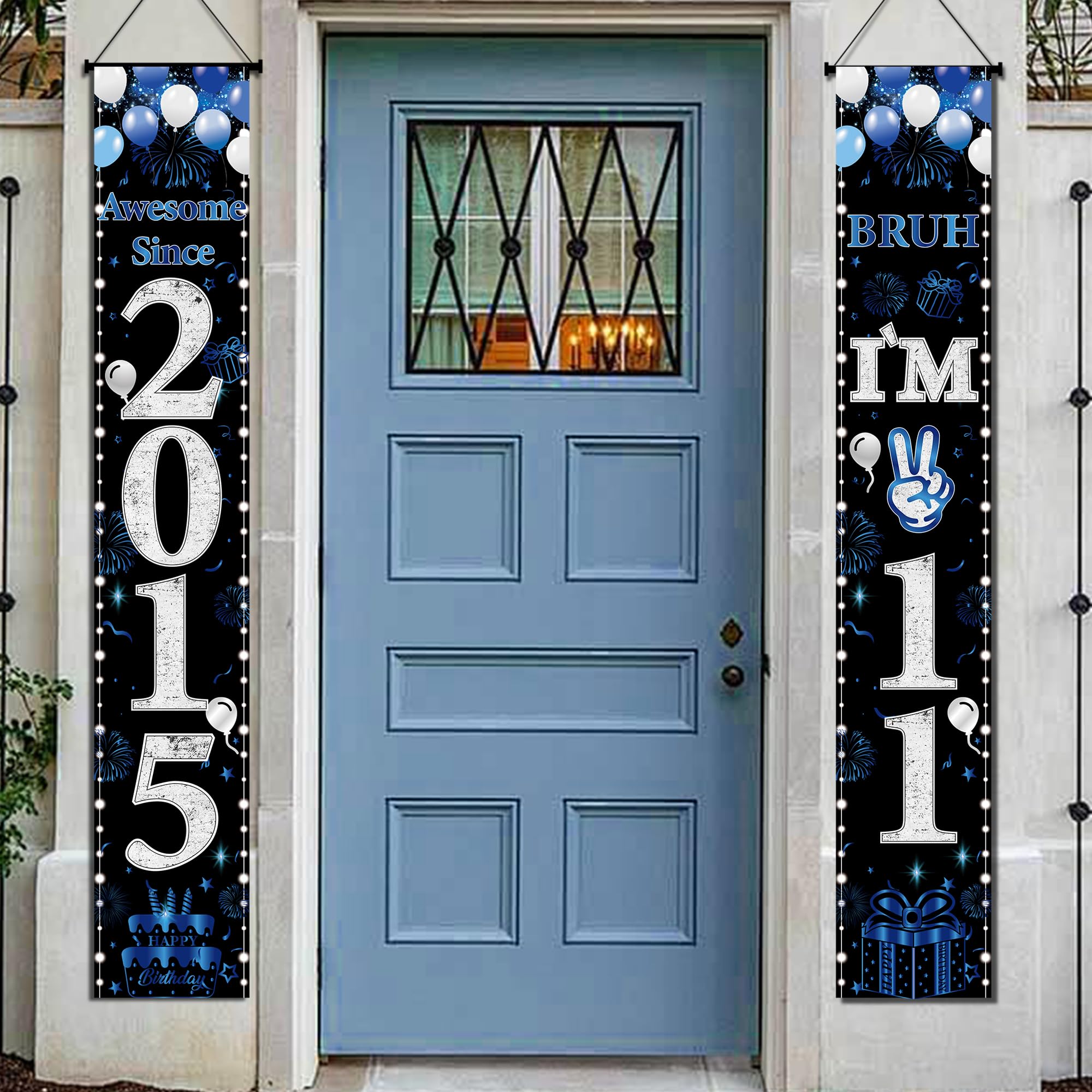 11th Birthday Decorations Door Banner - 2 Pcs Blue Awesome Since 2015 Bruh I'm 11 Happy Birthday Banners Porch Sign for Girls Boys 11 Years Old Party Background Decor Supplies, 180 × 30 cm