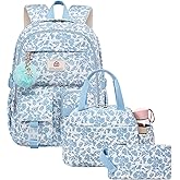 Hidds School Backpack with Lunch Box for Teens Girls Women 15.6 Inch Laptop College Backpacks with Lunch Bag Bookbag Set Corduroy Kids Elementary Middle High Bag Students Back Pack Daypack - Blue Set