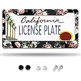 Larkverk Vintage Floral License Plate Frame Pink Dark Flower Decorative Aluminum Car Tag Cover Frames Metal License Plate Holder for Women Men Auto Vehicle Accessories 2 Holes US Standard 12''x6''