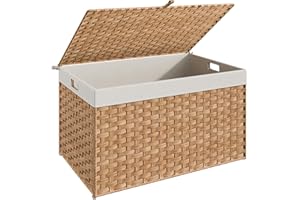 HOOBRO Storage Basket with Lid, 42.3 Gallon (160L) Wicker Basket, Handwoven Blanket Large Shelf Basket with Handles, Metal Fr