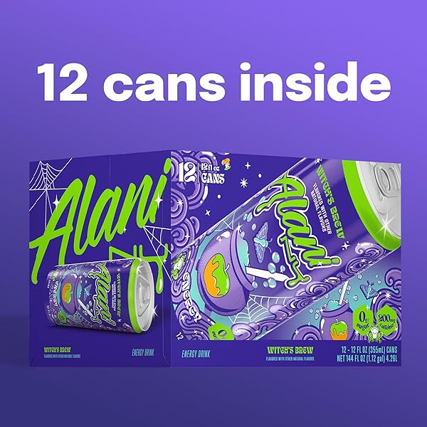 ALANI NU WITCH’S BREW SUGAR FREE, LOW CALORIE ENERGY DRINKS, 200MG CAFFEINE, ANTIOXIDANTS, BIOTIN B VITAMINS, ZERO SUGAR, 15 CALORIES OR LESS, 12 FL OZ CANS (12 PACK)
