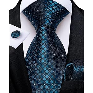 Mens Formal Plaid Tie Woven Silk Necktie and Pocket Square Cufflinks for Business Wedding